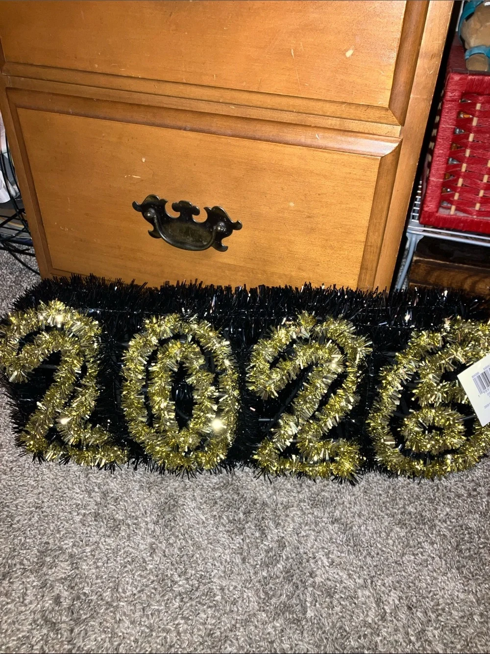 Celebrate It Black and Gold '2026' Tinsel Holiday Sign Tabletop Decor New